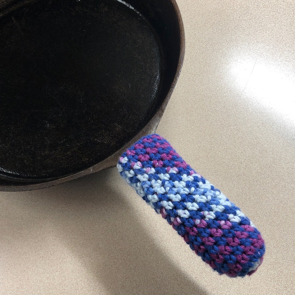 Cast iron pan handle holder, double thick hand crocheted 100% cotton